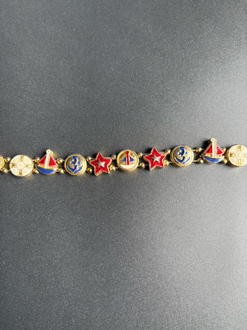 Vintage Nautical Charm Bracelet in Gold, Red, and Blue